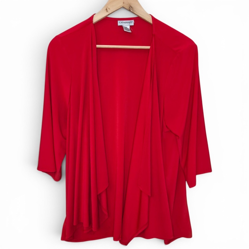 Catherines Cardigan Womens Plus 0X Red Open Front Stretch‎ Casual Ladies